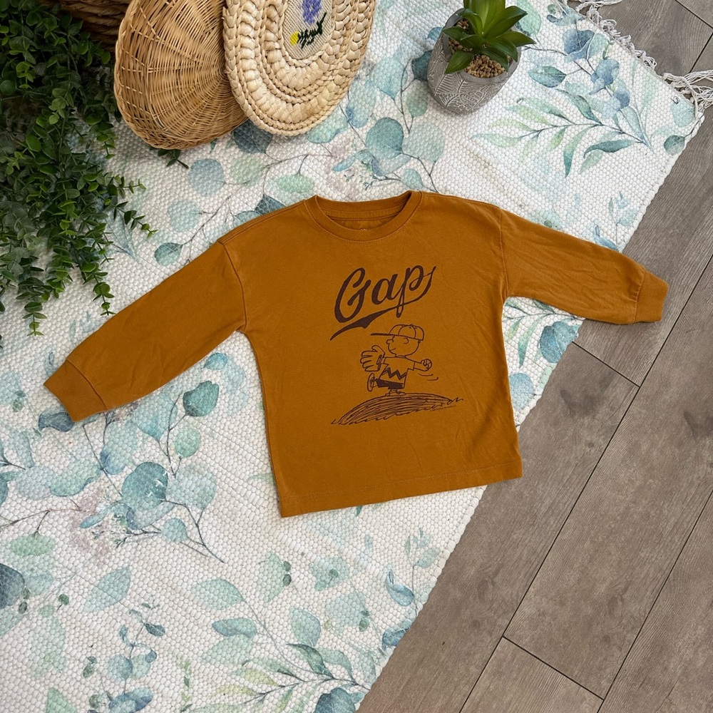 GAP X Peanuts Charlie Brown Graphic Long Sleeve Shirt Baseball Size 2T Boy HTF - Picture 6 of 14